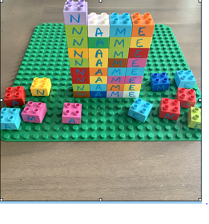 name building practice lego block activity 